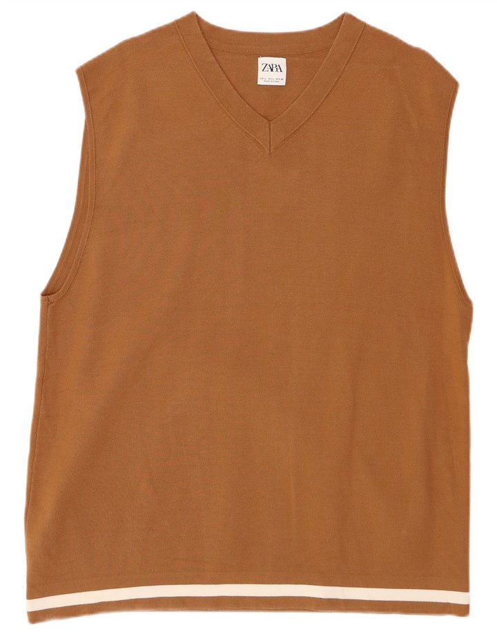 ZARA Homme Débardeur Débardeur Large Marron Viscose