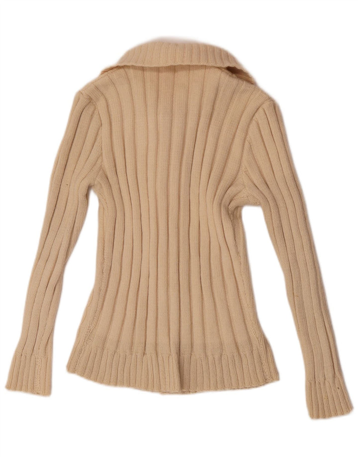 vintage Femme Cardigan Pull UK 8 Petit Off White