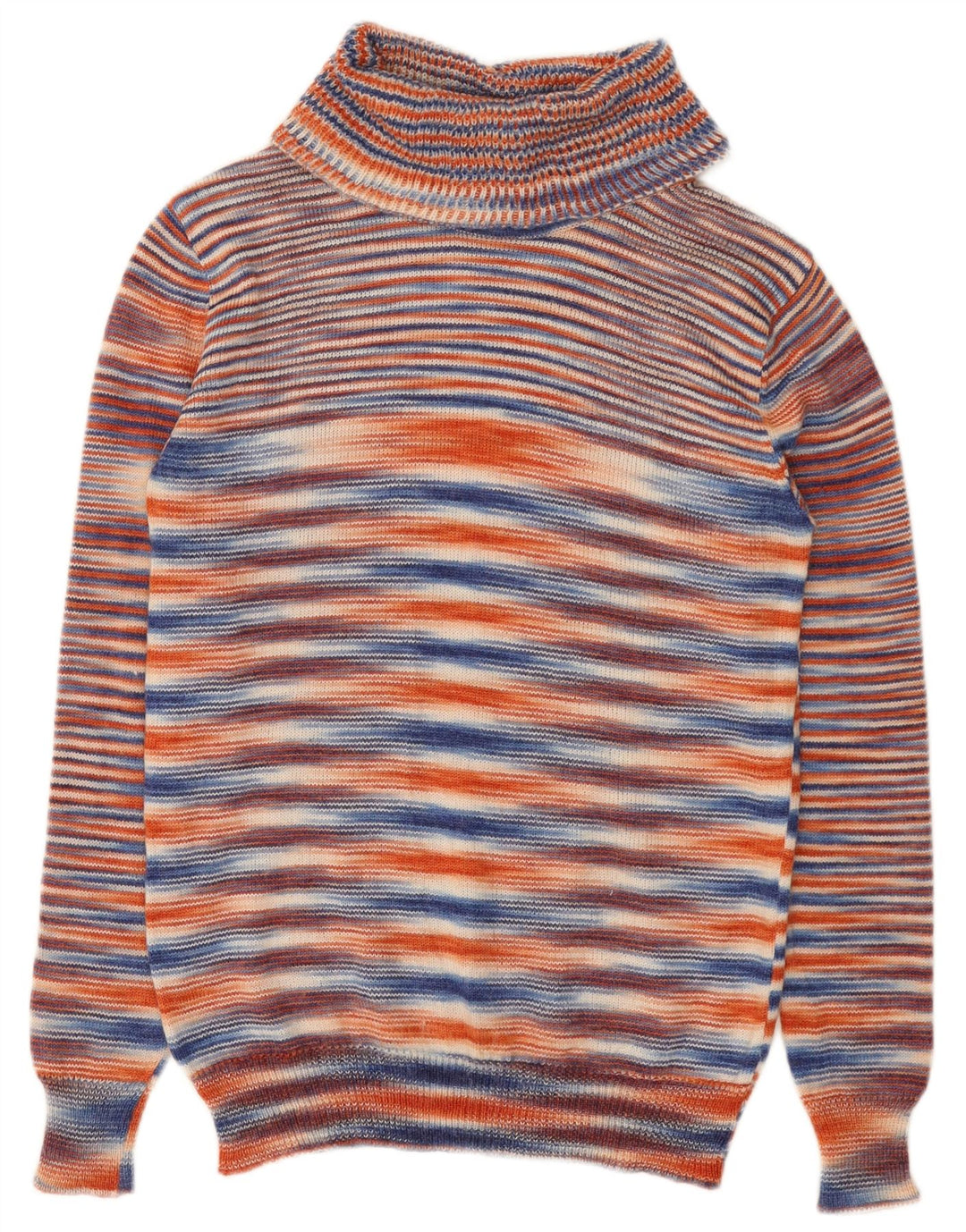 VINTAGE Femme Roll Neck Jumper Pull UK 10 Petit Rayé Multicolore