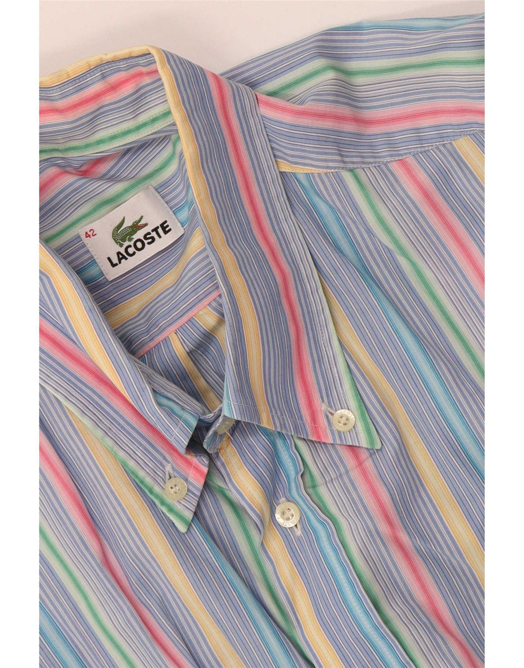 Lacoste Chemise à manches courtes pour hommes Taille 42 Grand rayé multicolore