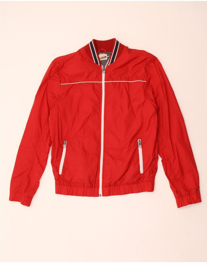 Tommy Hilfiger Veste Bomber Homme UK 38 Nylon Rayé Rouge Moyen