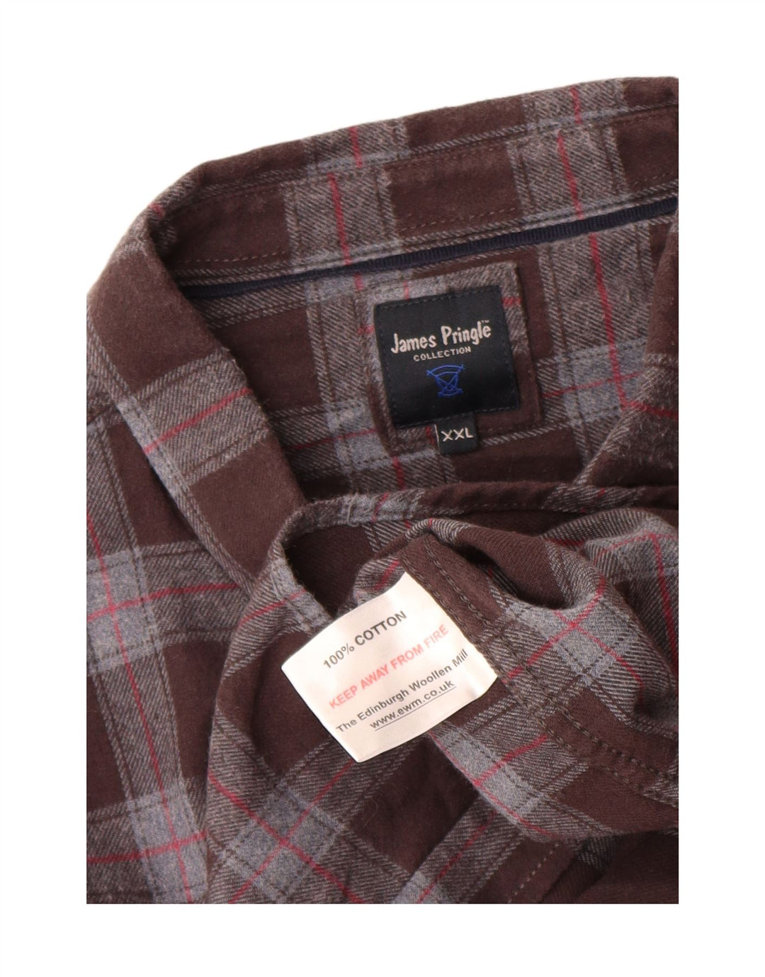 James Pringle Chemise en flanelle pour homme 2XL en coton à carreaux marron