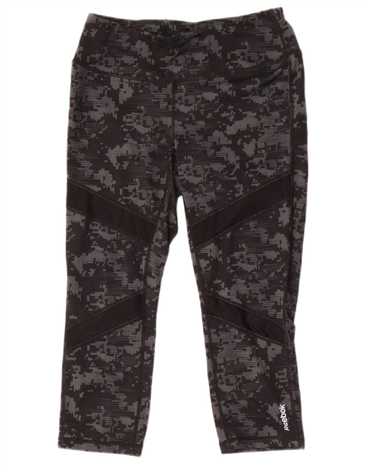 Reebok Leggings Capri Femme UK 8 Small Noir Camouflage