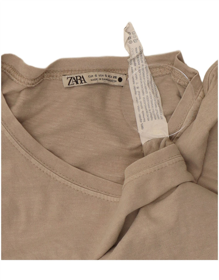 ZARA Femme Crop Blouse Top UK 10 Petit Gris Coton