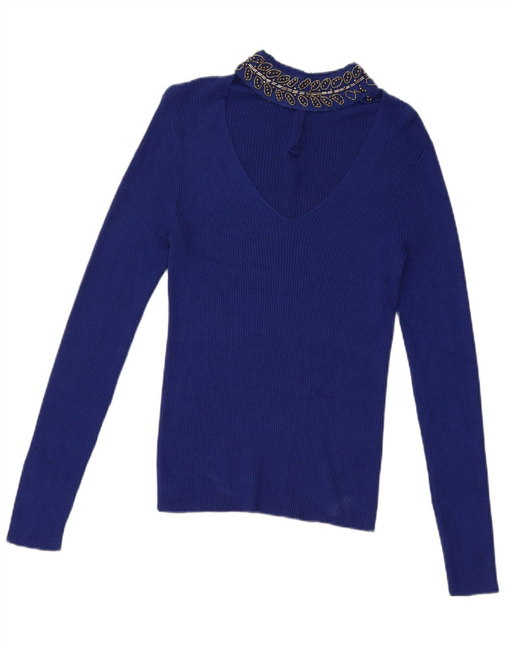 Oasis Crop Top Femme UK 8 Petit Bleu Viscose