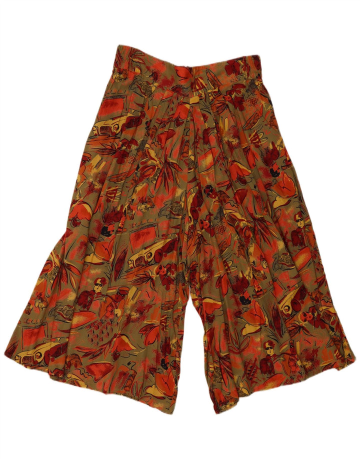 VINTAGE Womens High Waist Capri Trousers UK 20 2XL W32 L19 Khaki Floral