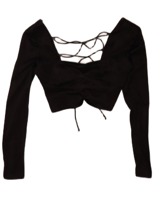 Zara Haut court à manches longues pour femme UK 6 XS Noir Viscose