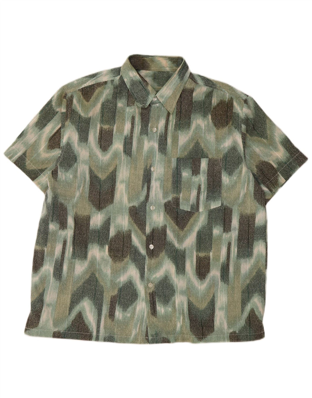 VINTAGE Chemise à manches courtes pour hommes Grand vert géométrique