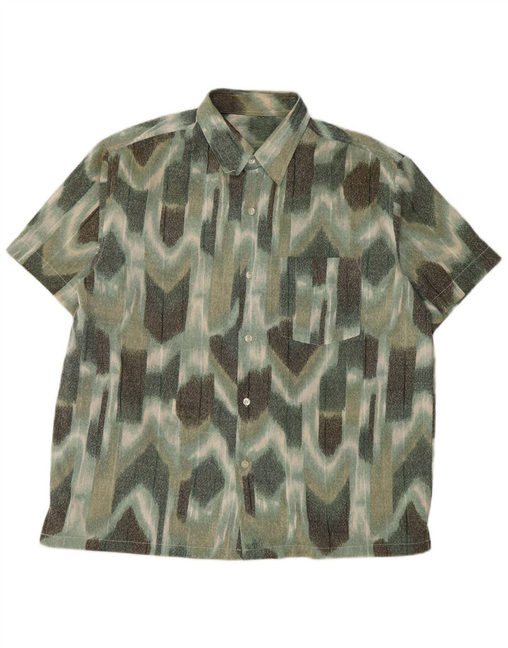 VINTAGE Chemise à manches courtes pour hommes Grand vert géométrique