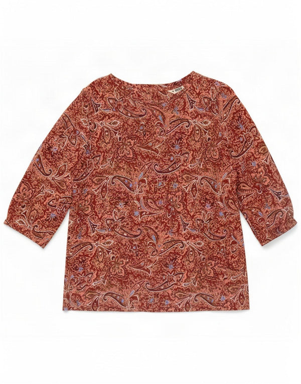 Fat Face Womens 3/4 Sleeve Blouse Top UK 12 Medium Red Paisley Cotton