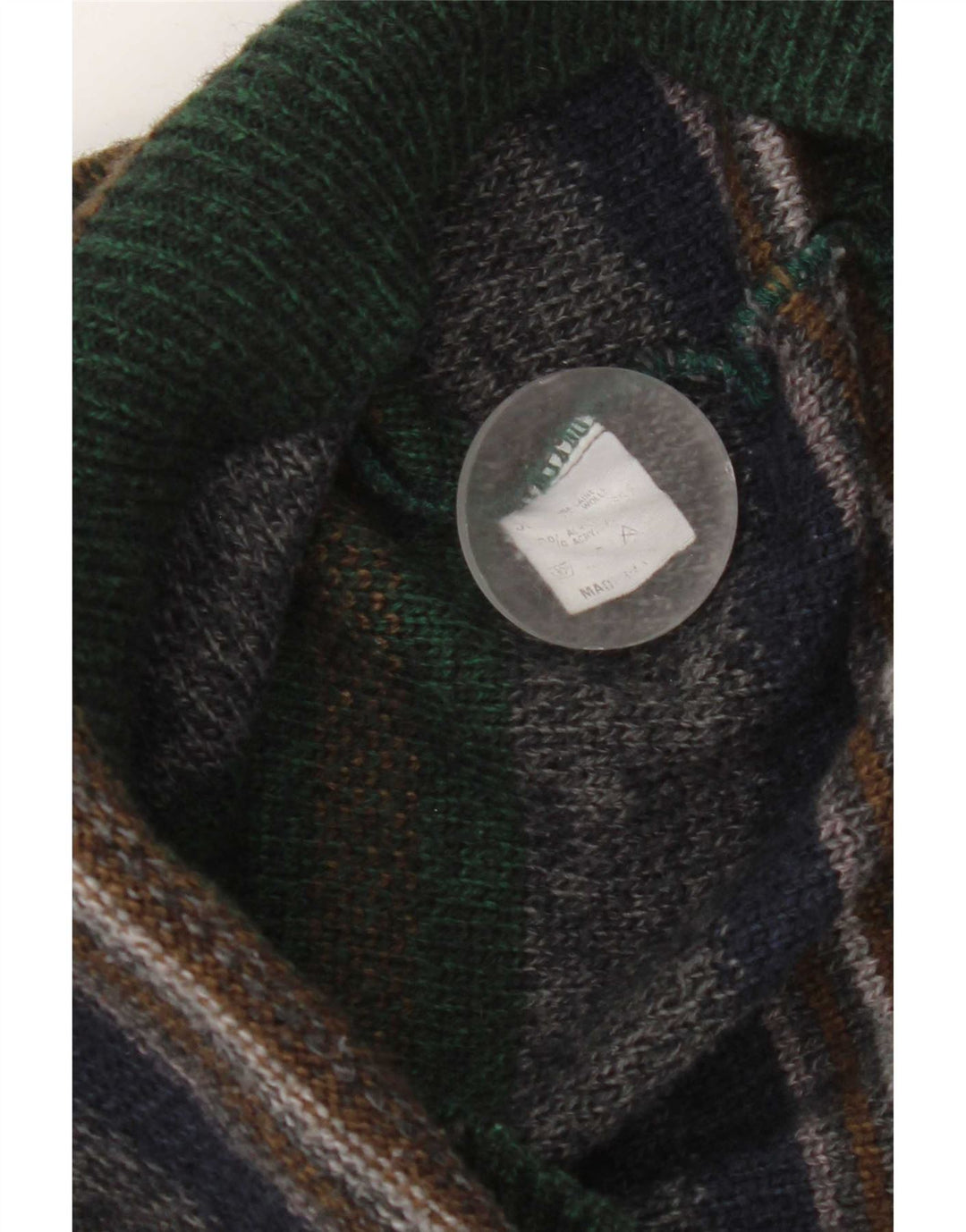 vintage Mens Cardigan sans manches Pull Moyen Multicolore Rayé Laine