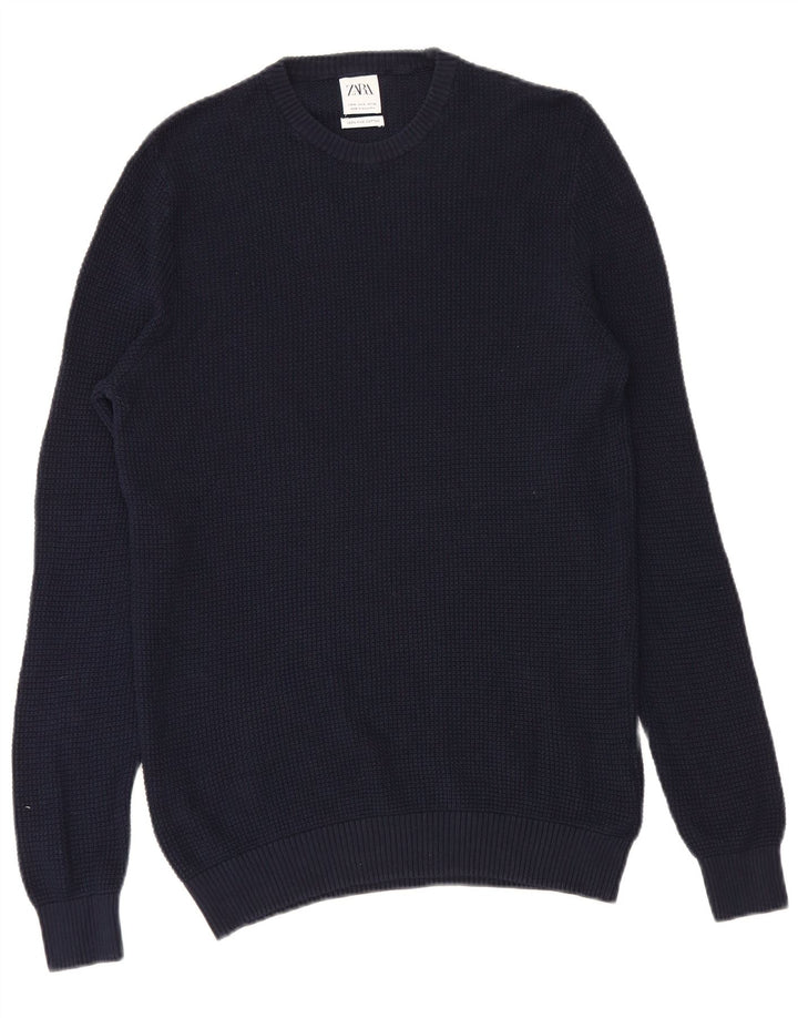 Zara Pull à col rond pour homme en coton bleu marine moyen