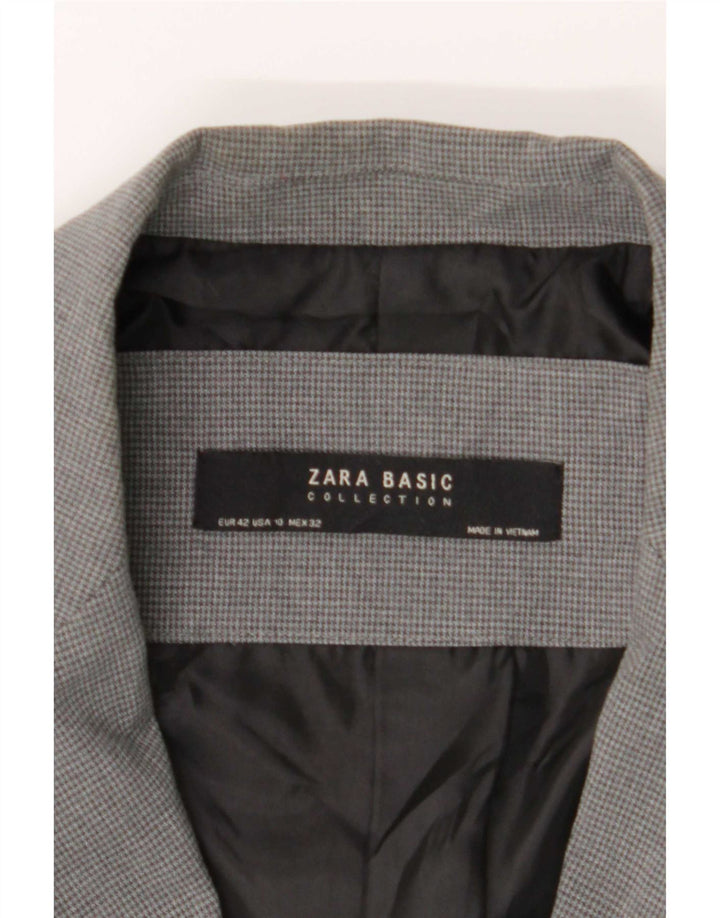 Zara Veste Blazer 1 Bouton Femme EU 42 Grand Gris Pied-de-Poule Polyester