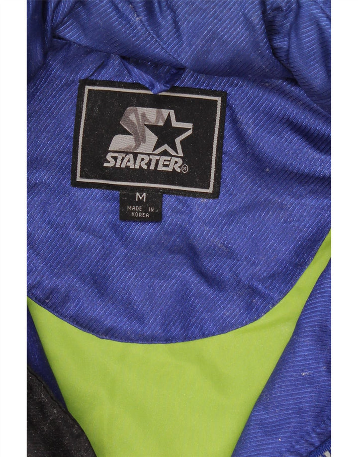 STARTER Mens Hooded Anorak Jacket UK 38 Medium Blue Colourblock Nylon Vintage Starter and Second-Hand Starter from Messina Hembry 
