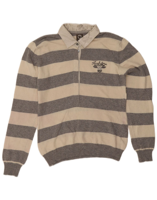 Murphy & Nye Pull à col polo pour femme UK 14 Large Gris Rayé