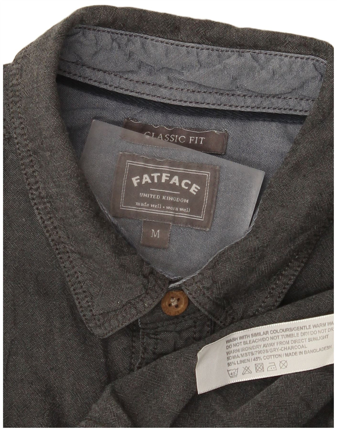 Chemise Fat Face Homme Coupe Classique à Manches Courtes Gris Moyen Coton