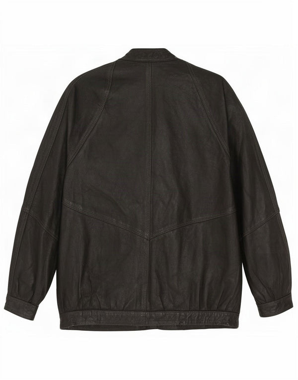 veste en cuir femme vintage UK 14 Grand Noir