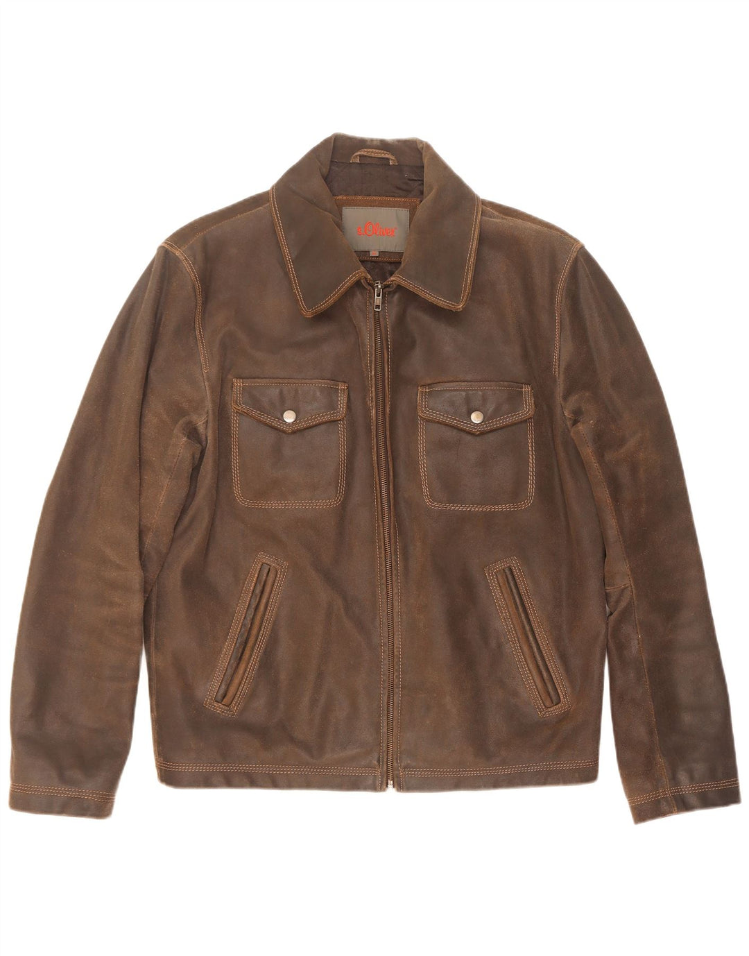 S.Oliver Veste en cuir pour homme UK 38 Marron moyen