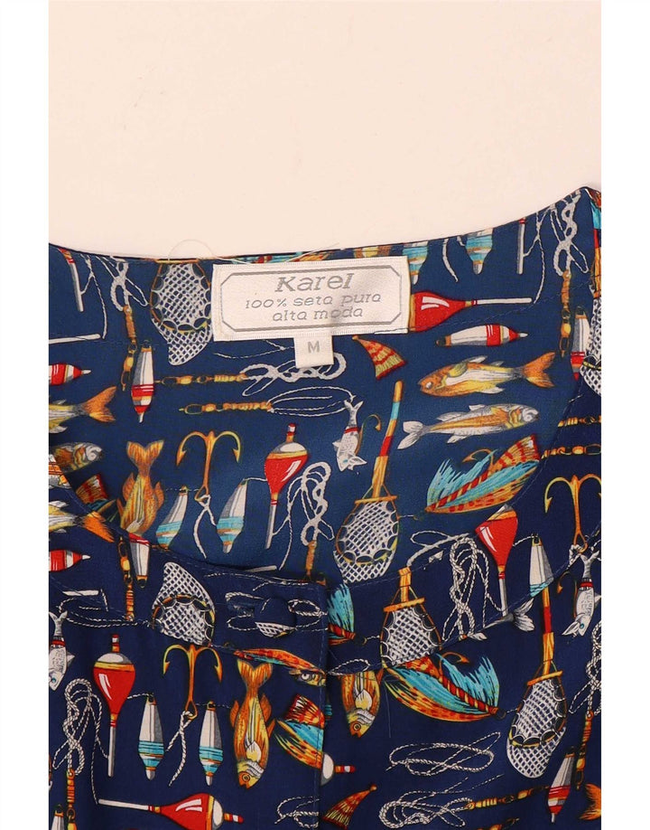 Karel Robe chemise à motif abstrait pour femme UK 14 Bleu marine moyen