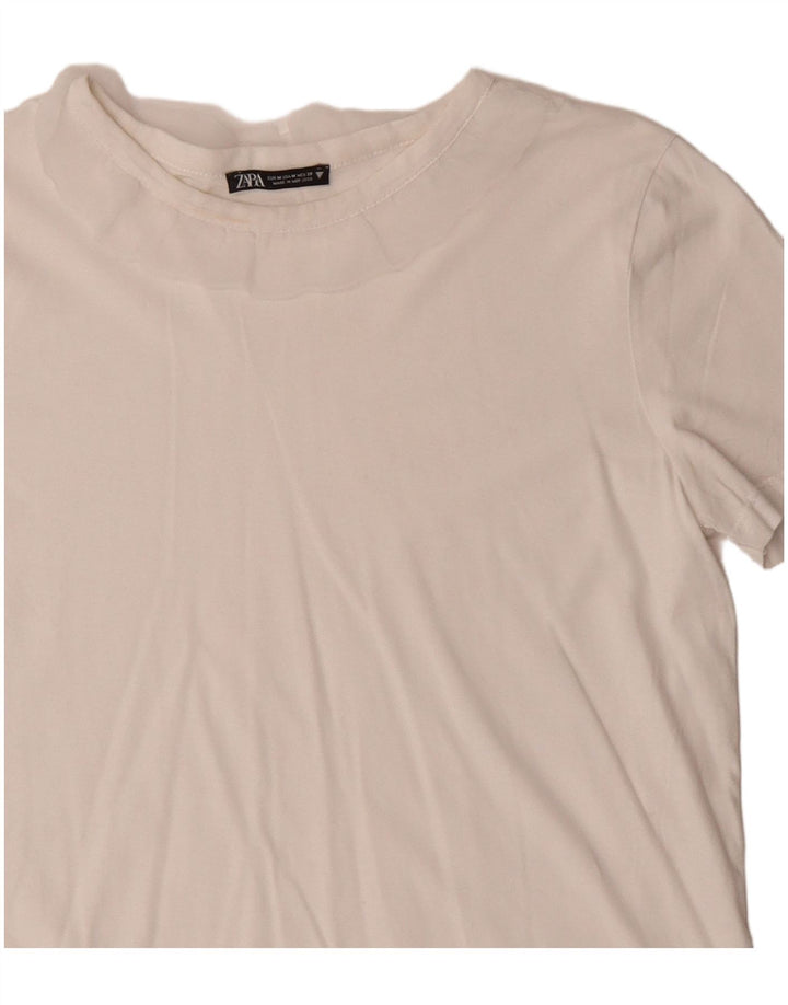 Zara Womens Crop T-Shirt Top UK 12 Moyen Blanc
