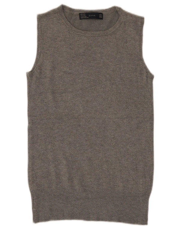 Zara Womens Vest Tank Top UK 8 Petite Rayonne Grise