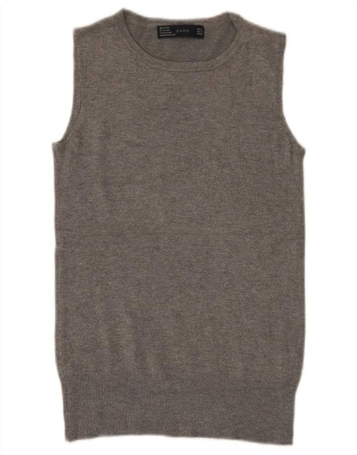 Zara Womens Vest Tank Top UK 8 Petite Rayonne Grise