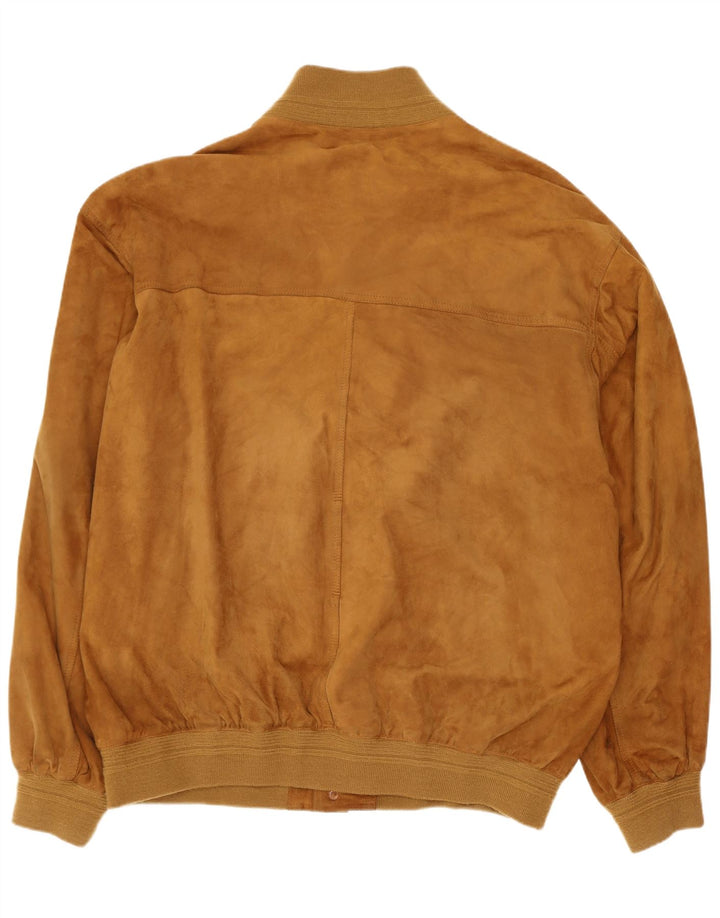 vintage Mens Suede Bomber Jacket IT 58 4XL Cuir Marron Rétro