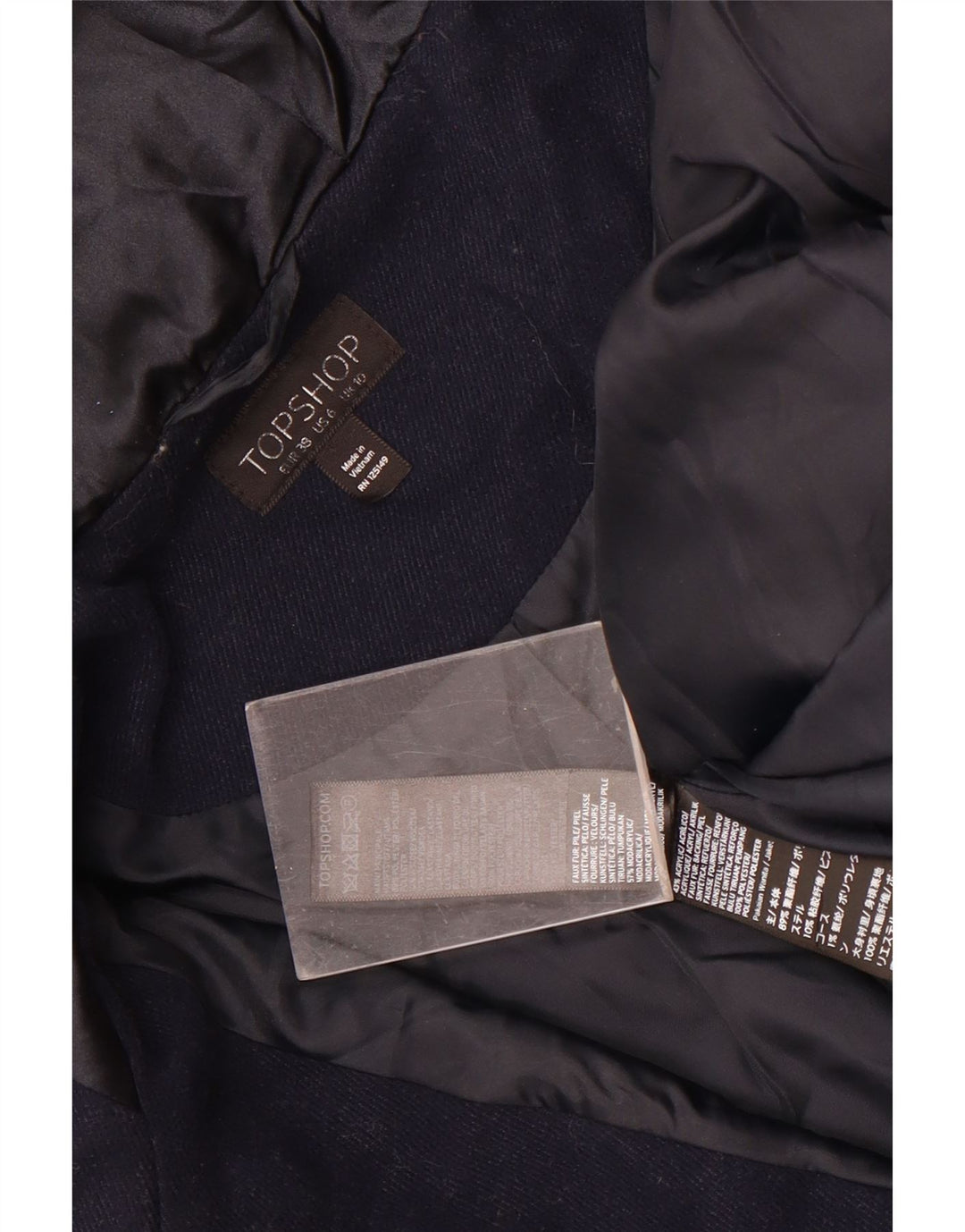 Topshop Veste parka surdimensionnée à capuche pour femme UK 10 Small Bleu marine