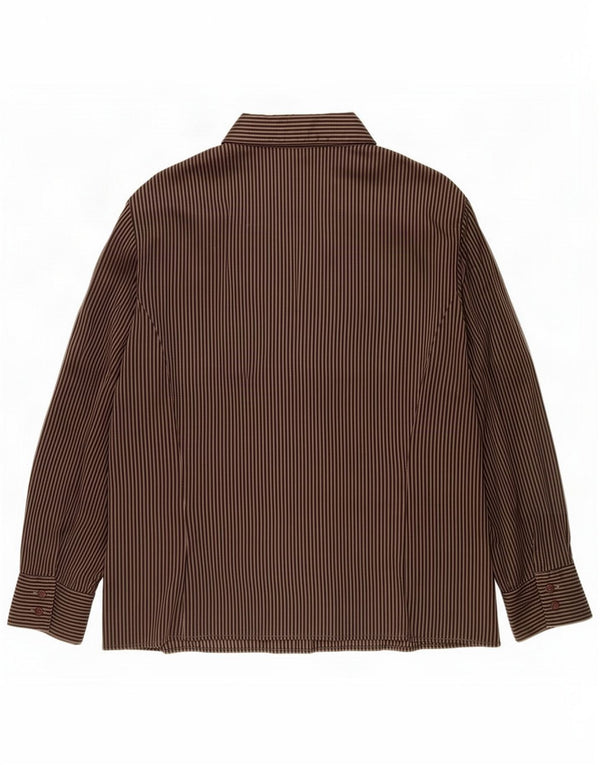 Chemise vintage à volants pour femme UK 18 XL Acétate à fines rayures noires
