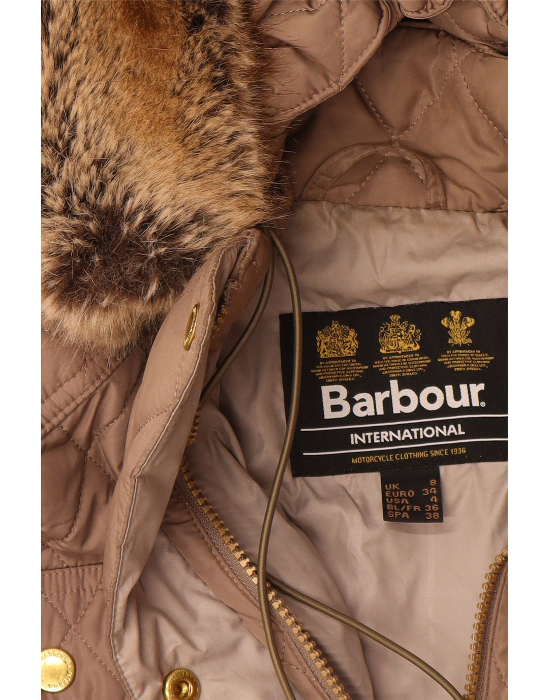 BARBOUR Manteau matelassé à capuche pour femme UK 8 Petit Polyester Beige