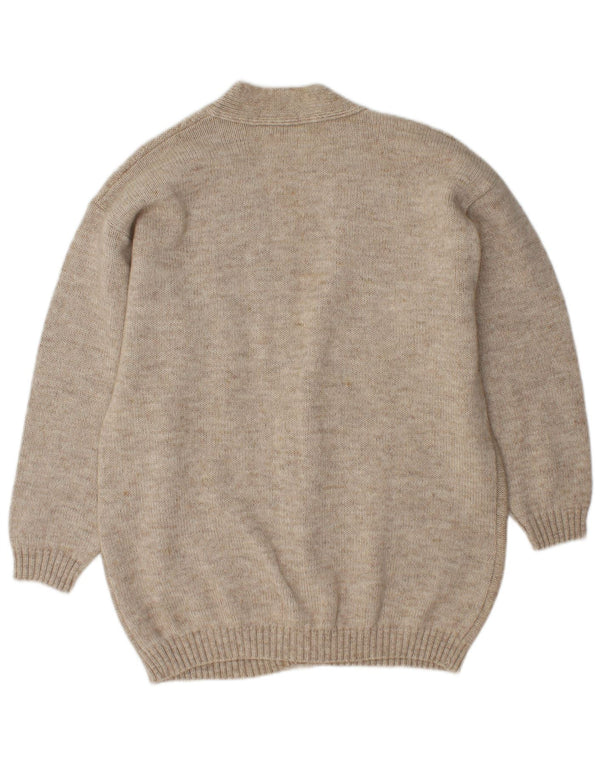 vintage Femme Pull Cardigan surdimensionné UK 14 Laine Beige Moyenne