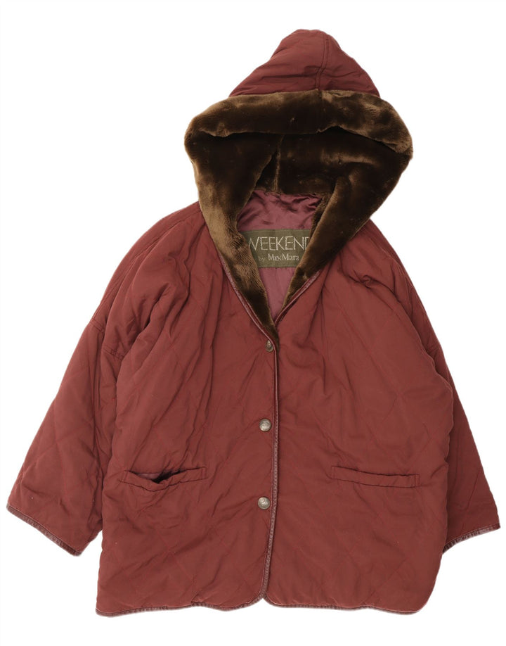 MAX MARA Manteau surdimensionné à capuche pour femme UK 10 Petit Bordeaux