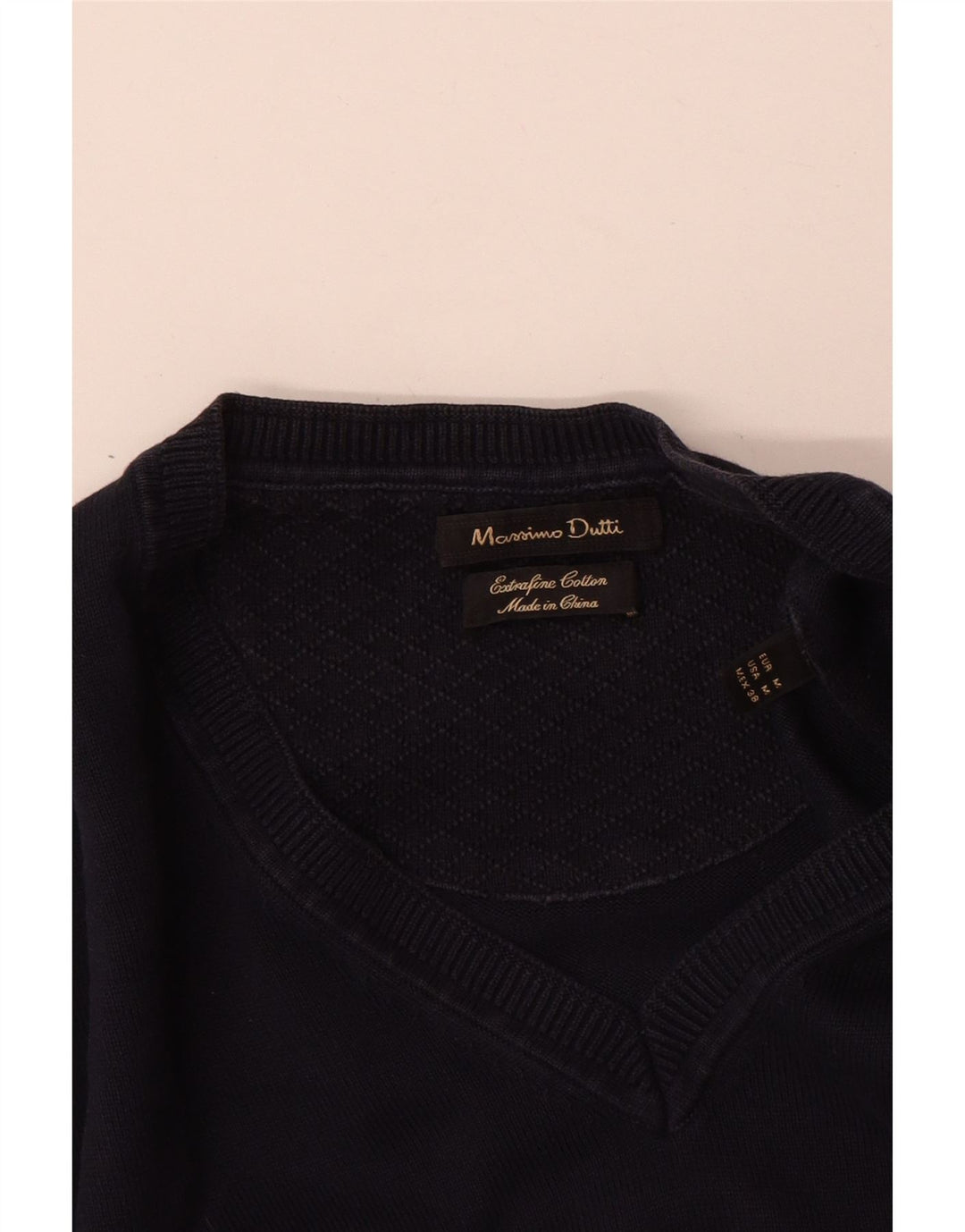 Zara Pull Col V Homme Bleu Marine Moyen Coton