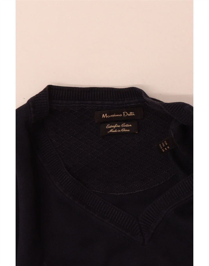 Zara Pull Col V Homme Bleu Marine Moyen Coton