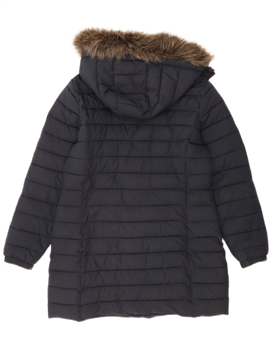 Superdry Manteau rembourré à capuche pour femme UK 14 Large Bleu Marine Polyester