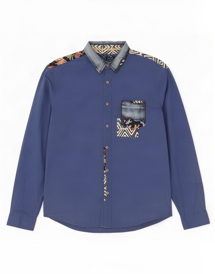Desigual Chemise Homme 2XL Bleu Géométrique
