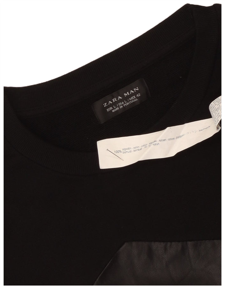 Zara Sweat-shirt pour homme en coton color block Noir Large