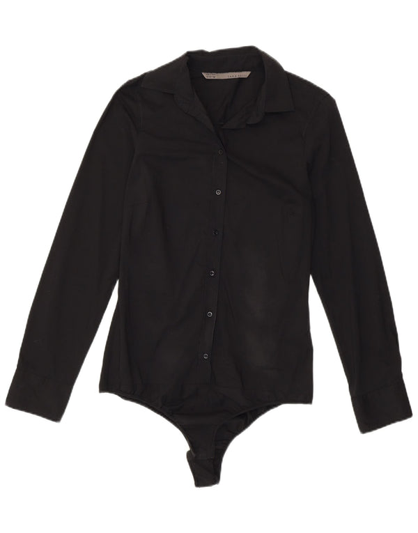 ZARA Womens Shirt Bodysuit UK 10 Small Black