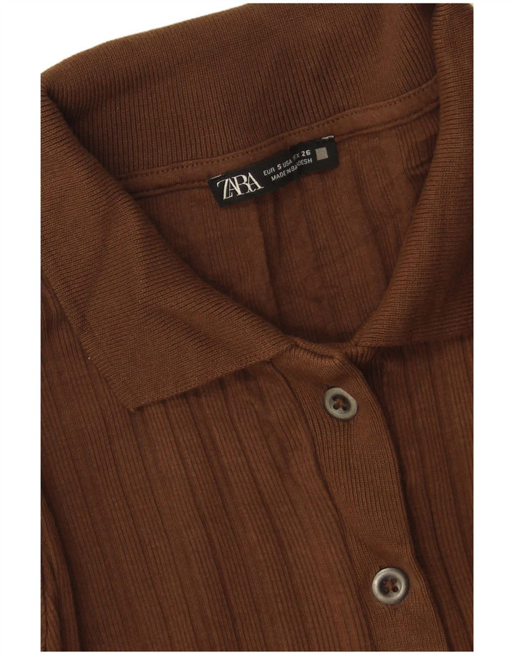 Zara Womens Crop Cardigan Pull UK 10 Petit Marron