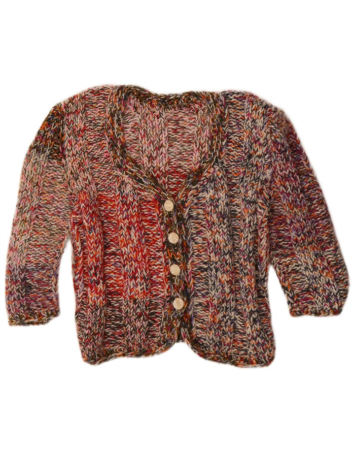 vintage Femmes 3/4 Manches Cardigan Pull UK 12 Moyen Multicolore
