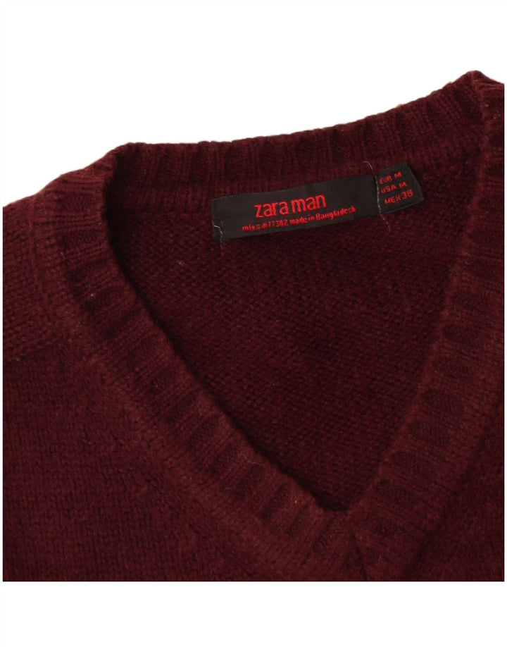 Zara Pull Col V Homme Bordeaux Moyen