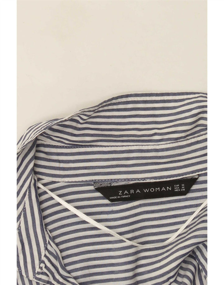 Zara Chemise Femme UK 14 Medium Bleu Marine À Fines Rayures