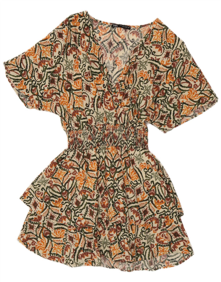Zara Femme Robe à Volants UK 8 Petit Floral Multicolore