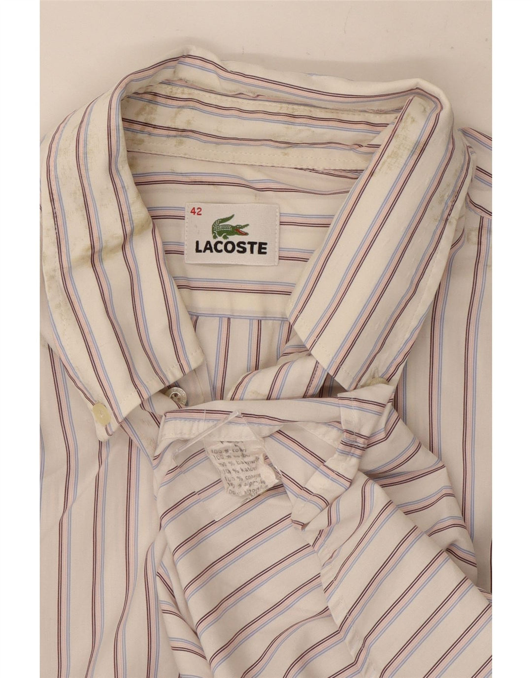 Lacoste Chemise Homme Taille 42 Grand Coton Rayé Blanc