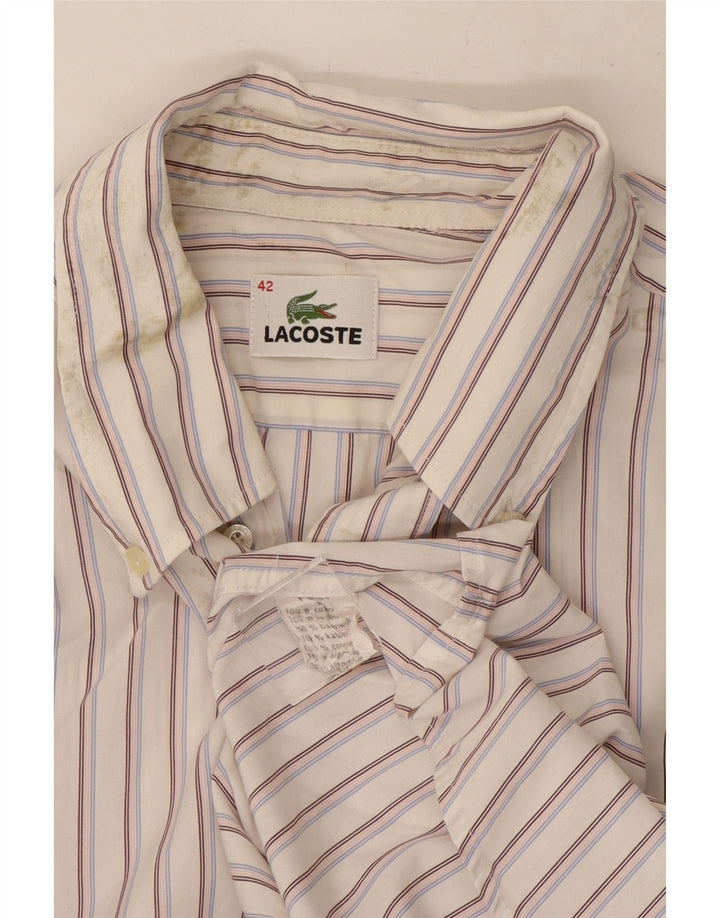 Lacoste Chemise Homme Taille 42 Grand Coton Rayé Blanc