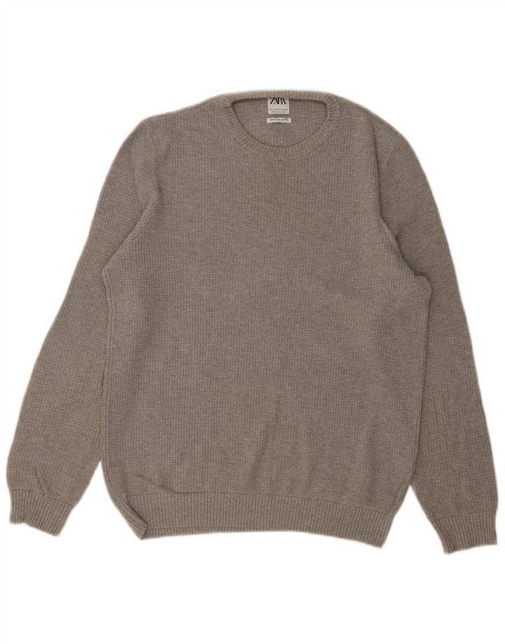 ZARA Pull col rond homme gris moyen coton