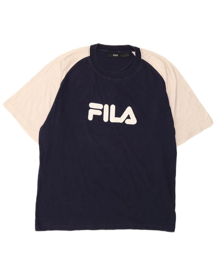 Fila Homme T-Shirt Graphique Haut Large Bleu Marine Colorblock Coton