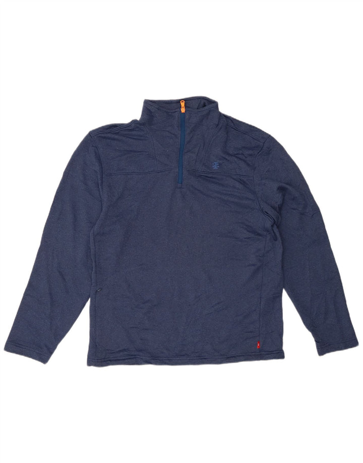 Izod Haut à col zippé à manches longues pour homme Petit bleu marine Polyester