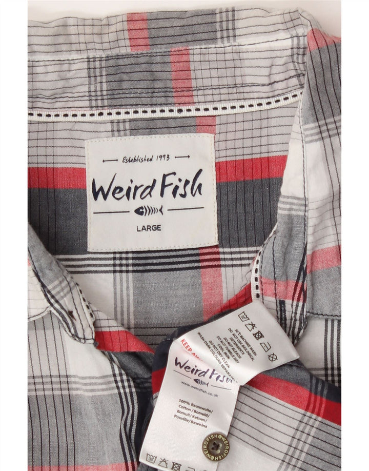 Weird Fish Chemise à manches courtes pour homme en coton à carreaux bleus