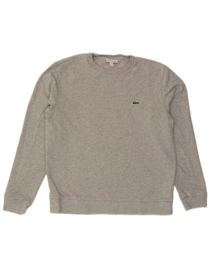 Lacoste Mens Sweatshirt Jumper Taille 5 Grand Gris Moucheté Coton